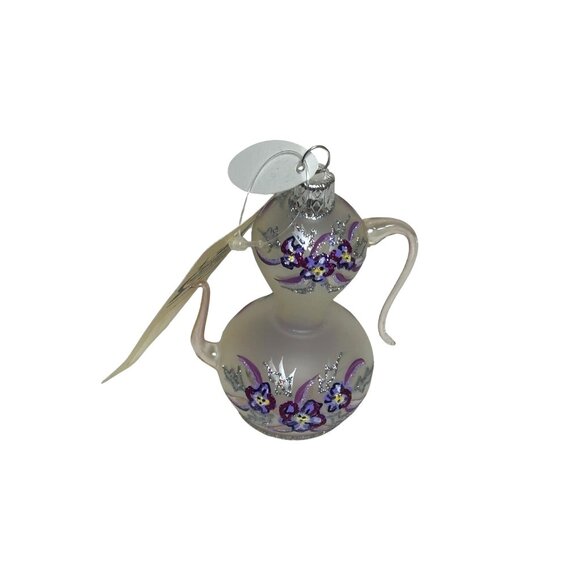 Hand Blown Glass Teapot Ornament Made in Poland – Purple Floral Christmas Orname - Picture 1 of 4